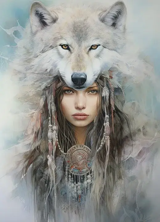 Šamanka s vlkem, mystická atmosféra